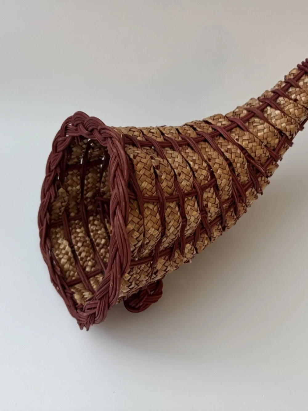 Woven Wicker Cornucopia Basket Fall Thanksgiving Horn of Plenty Centerpiece